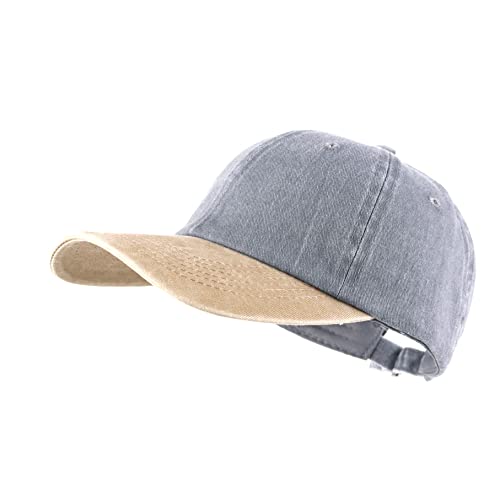 LANGZHEN Unisex Baseball Cap 100% Baumwolle Fits Männer Frauen Washed Denim Einstellbare Papa Hut (Grau Gelb, One Size) von LANGZHEN