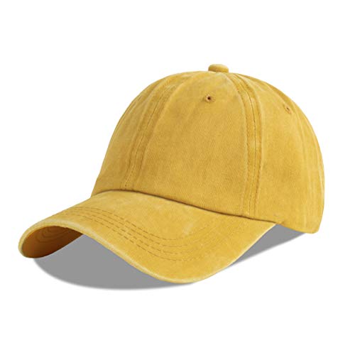 LANGZHEN Unisex Baseball Cap 100% Baumwolle Fits Männer Frauen Washed Denim Einstellbare Papa Hut (gelb, groß) von LANGZHEN