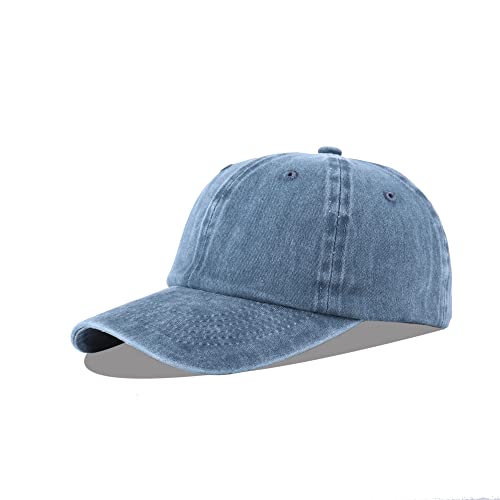 LANGZHEN Unisex Baseball Cap 100% Baumwolle Fits Männer Frauen Washed Denim Verstellbare Dad Hat (Denim Blue) von LANGZHEN