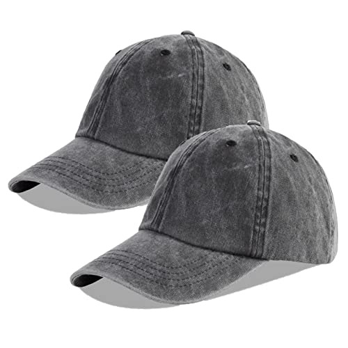 LANGZHEN Unisex Baseball Cap 100% Baumwolle Fits Männer Frauen Washed Denim Verstellbare Dad Hat (Schwarz+Schwarz) von LANGZHEN