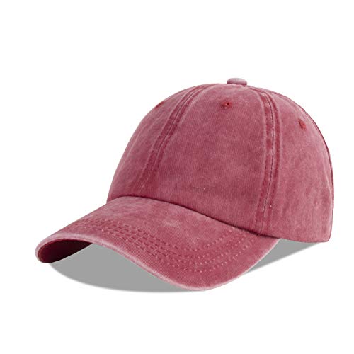 LANGZHEN Unisex Baseball Cap 100% Baumwolle Passt Männer Frauen Washed Denim Verstellbare Papa Hut (Burgund, Large) von LANGZHEN