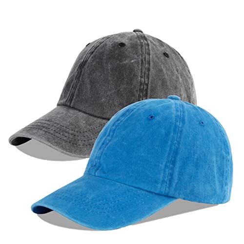 LANGZHEN Unisex Baseball Cap 100% Baumwolle Passt Männer Frauen Washed Denim Verstellbarer Dad Hut, Schwarz+Saphirblau, L von LANGZHEN