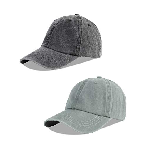 LANGZHEN Unisex Baseball Cap 100% Cotton Fits Men Women Washed Denim Adjustable Dad Hat (Black+Light Grey, One Size) von LANGZHEN