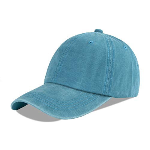 LANGZHEN Unisex Plain Gewaschene Baumwolle und Denim Baseball Cap Verstellbare Dad Hat (Aquamarin) von LANGZHEN