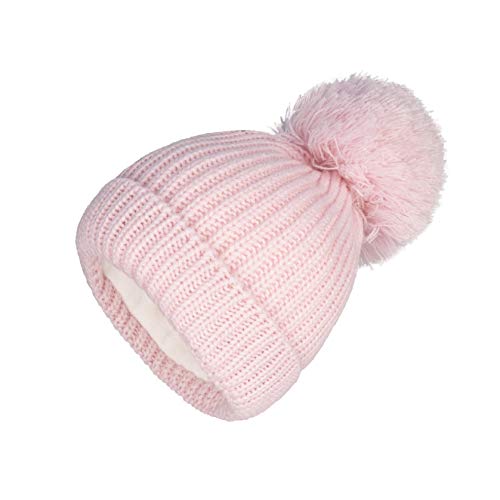 LANGZHEN Winter Warm Gestrickte Baby Hüte für Mädchen Pom Pom Kind Kleinkind Jungen Beanies Cap mit Fleece Futter (große Pom Pom Rosa, 46-48CM) von LANGZHEN
