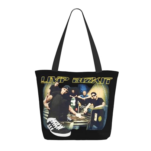 Damen Bizkit Rap Rock Band Limp Einkaufstasche Stylische Shopper Taschen Leichtes Design Verstärkte Gurte Strapazierfähiges Polyester für Laptops und Lebensmittel von LANIPASTUA