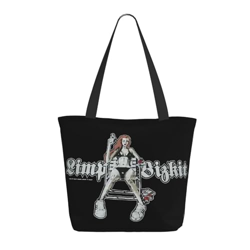 Damen Bizkit Rap Rock Band Limp Einkaufstasche Stylische Shopper Taschen Leichtes Design Verstärkte Gurte Strapazierfähiges Polyester für Laptops und Lebensmittel von LANIPASTUA