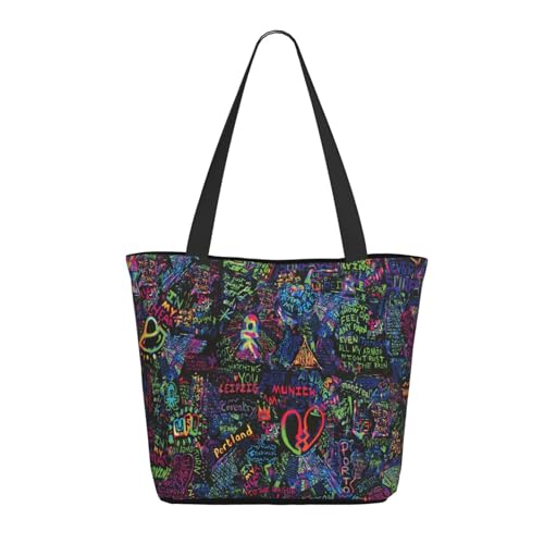 Damen Cold Rock Band Play Einkaufstasche Stylische Shopper Taschen Leichtes Design Verstärkte Gurte Strapazierfähiges Polyester für Laptops und Lebensmittel von LANIPASTUA