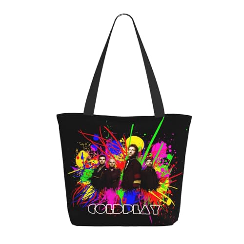 Damen Cold%play-Rock Band Einkaufstasche Stylische Shopper Taschen Leichtes Design Verstärkte Gurte Strapazierfähiges Polyester für Laptops und Lebensmittel von LANIPASTUA