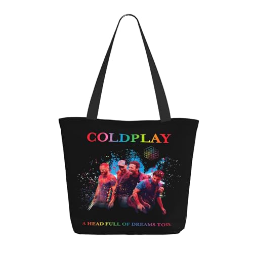 Damen Cold%play-Rock Band Einkaufstasche Stylische Shopper Taschen Leichtes Design Verstärkte Gurte Strapazierfähiges Polyester für Laptops und Lebensmittel von LANIPASTUA
