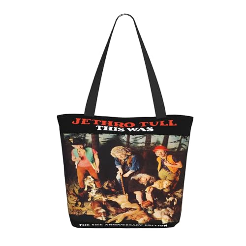 Damen Jethro Rock Band Tull Einkaufstasche Stylische Shopper Taschen Leichtes Design Verstärkte Gurte Strapazierfähiges Polyester für Laptops und Lebensmittel von LANIPASTUA