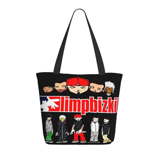 Damen Limp Rap Rock Bizkit band Einkaufstasche Stylische Shopper Taschen Leichtes Design Verstärkte Gurte Strapazierfähiges Polyester für Laptops und Lebensmittel von LANIPASTUA