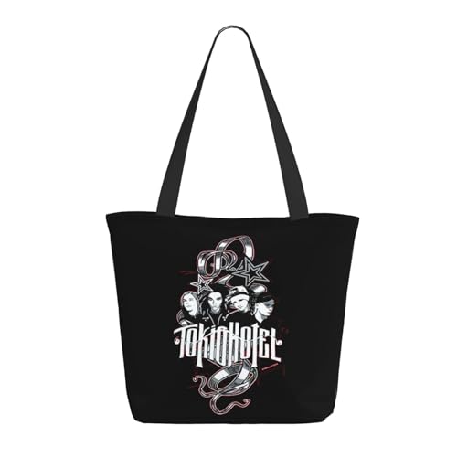 Damen Tokio Music Rock Band Kaulitz Hotel Einkaufstasche Stylische Shopper Taschen Leichtes Design Verstärkte Gurte Strapazierfähiges Polyester für Laptops und Lebensmittel von LANIPASTUA