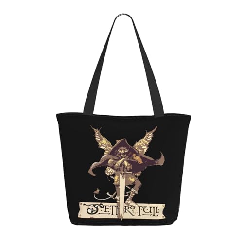 Damen Tull Rock Band Jethro Einkaufstasche Stylische Shopper Taschen Leichtes Design Verstärkte Gurte Strapazierfähiges Polyester für Laptops und Lebensmittel von LANIPASTUA