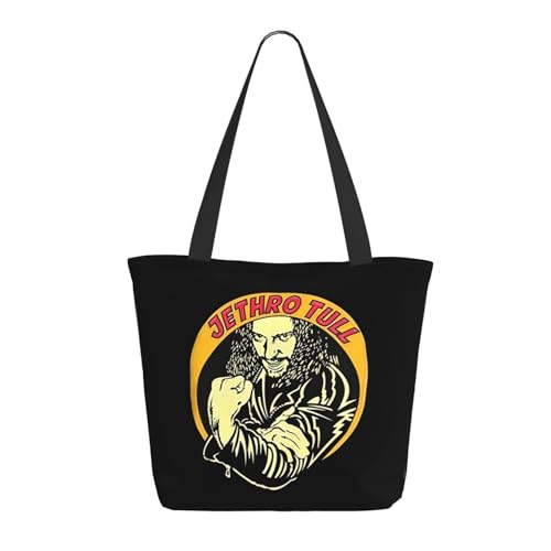 Damen Tull Rock Band Jethro Einkaufstasche Stylische Shopper Taschen Leichtes Design Verstärkte Gurte Strapazierfähiges Polyester für Laptops und Lebensmittel von LANIPASTUA