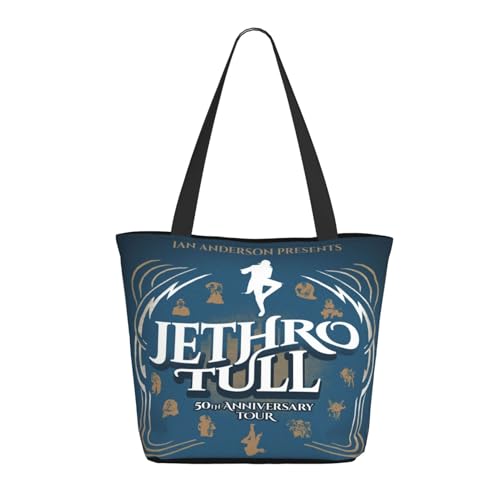 Damen Tull Rock Band Jethro Einkaufstasche Stylische Shopper Taschen Leichtes Design Verstärkte Gurte Strapazierfähiges Polyester für Laptops und Lebensmittel von LANIPASTUA
