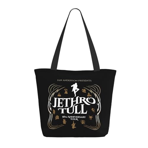 Damen Tull Rock Band Jethro Einkaufstasche Stylische Shopper Taschen Leichtes Design Verstärkte Gurte Strapazierfähiges Polyester für Laptops und Lebensmittel von LANIPASTUA