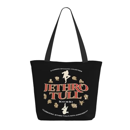 Damen Tull Rock Band Jethro Einkaufstasche Stylische Shopper Taschen Leichtes Design Verstärkte Gurte Strapazierfähiges Polyester für Laptops und Lebensmittel von LANIPASTUA