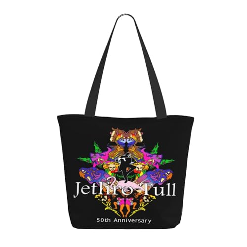 Damen Tull Rock Band Jethro Einkaufstasche Stylische Shopper Taschen Leichtes Design Verstärkte Gurte Strapazierfähiges Polyester für Laptops und Lebensmittel von LANIPASTUA