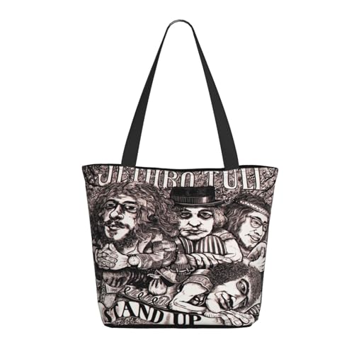 Damen Tull Rock Band Jethro Einkaufstasche Stylische Shopper Taschen Leichtes Design Verstärkte Gurte Strapazierfähiges Polyester für Laptops und Lebensmittel von LANIPASTUA