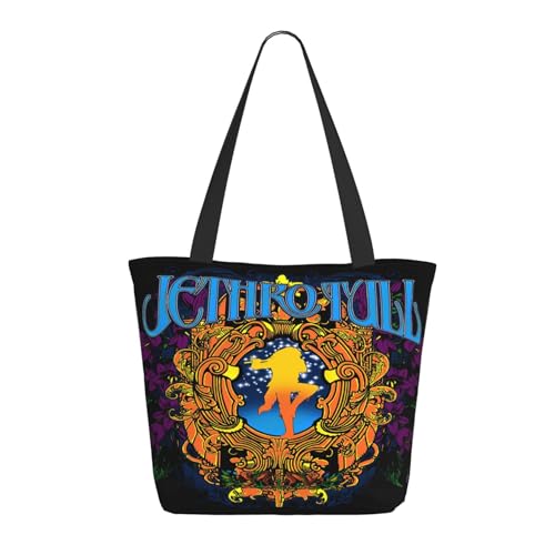 Damen Tull Rock Band Jethro Einkaufstasche Stylische Shopper Taschen Leichtes Design Verstärkte Gurte Strapazierfähiges Polyester für Laptops und Lebensmittel von LANIPASTUA