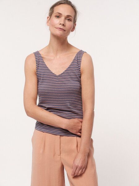 LANIUS Streifentop mit V-Ausschnitt aus Bio-Leinen von LANIUS