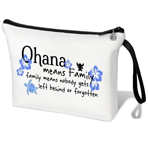 LANJU Ohana Means Family Kosmetiktasche für Frauen, Stich, Make-up-Tasche, hawaiianischer Hibiskus, Reißverschlussbeutel, Familiengeschenke für Frauen, Weiße Ohana-Geschenke, Modisches Design von LANJU