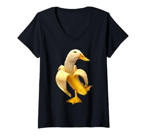 Damen Bananen-Ente T-Shirt mit V-Ausschnitt Damen Bananen-Ente T-Shirt mit V-Ausschnitt von LANKANA