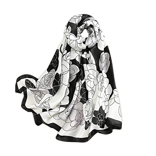 Silk Scarf Women Shawl Black Scarf Stain Neckerchief Head Wrap Thin Scarf Ladies Beach Scarf Vintage Bridal Shawl Chiffon Scarf Muslim Colorful Cloth Christmas Decorations Scarf White von LANKEE