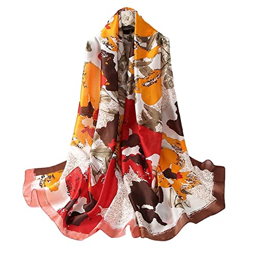 Silk Scarf Women Shawl Colorful Scarf Stain Neckerchief Head Wrap Thin Scarf Ladies Beach Shawl Vintage Bridal Scarf Chiffon Scarf Muslim Colorful Cloth Christmas Decorations Scarf Orange von LANKEE