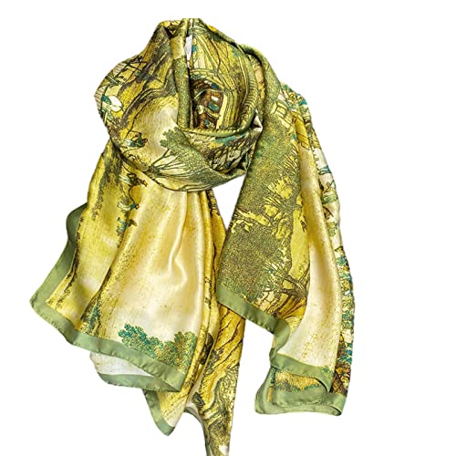 Silk Scarf Women Shawl Green Scarf Stain Neckerchief Head Wrap Thin Scarf Ladies Beach Scarf Vintage Bridal Shawl Chiffon Scarf Muslim Colorful Cloth Christmas Decorations Scarf Building von LANKEE