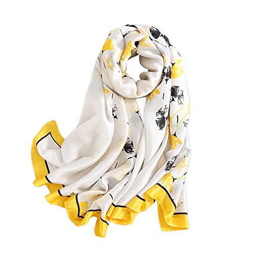 Silk Scarf Women Shawl Leaf Scarf Stain Neckerchief Head Wrap Thin Scarf Ladies Beach Scarf Vintage Bridal Shawl Chiffon Scarf Muslim Colorful Cloth Christmas Decorations Scarf Yellow von LANKEE