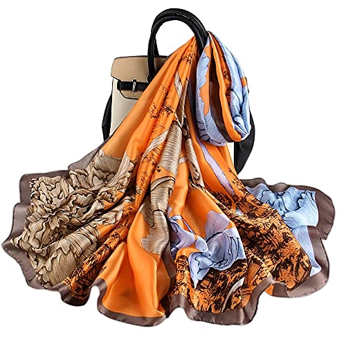 Silk Scarf Women Shawl Lotus Scarf Stain Neckerchief Head Wrap Thin Scarf Ladies Beach Scarf Vintage Bridal Shawl Chiffon Scarf Muslim Colorful Cloth Christmas Decorations Scarf Orange von LANKEE