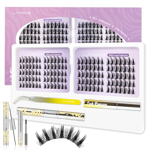 Lankiz Cluster-Wimpern-Set, biomimetisches Einzelwimpern-Set mit Wimpernbindung und Entferner, Wispy C Curl, wiederverwendbare Wimpernverlängerungen, 140 Stück, wasserdicht, Leopardenmuster Lankiz Cluster-Wimpern-Set, biomimetisches Einzelwimpern-Set mit Wimpernbindung und Entferner, Wispy C Curl, wiederverwendbare Wimpernverlängerungen, 140 Stück, wasserdicht, Leopardenmuster von LANKIZ
