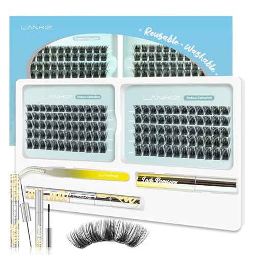 Lankiz Cluster-Wimpern-Set, wiederverwendbar, Einzelwimpern-Set mit Wimpernbindungsversiegelung und Entferner, 10–16 mm, C-Curl-Wimpernverlängerung, 120 Stück, wasserdicht, zum Selbermachen (Encore) Lankiz Cluster-Wimpern-Set, wiederverwendbar, Einzelwimpern-Set mit Wimpernbindungsversiegelung und Entferner, 10–16 mm, C-Curl-Wimpernverlängerung, 120 Stück, wasserdicht, zum Selbermachen (Encore) von LANKIZ
