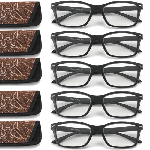 LANLANG 5er-Pack Lesebrillen für Herren Damen mit Federscharnier, Schwarz, PC Rahmen, LLR-P001, +2.0 Dioptrien von LANLANG