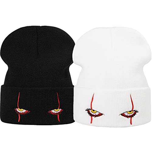 LANLYLGQ 2Stück Beanie Wintermütze Scary Eyes Mütze Unisex Herren Damen Strickmütze Stickerei Warmmütze Skimütze von LANLYLGQ