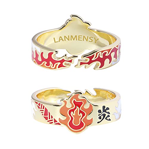 LANMENSY [Neu Demon Slayer Ring Rengoku Kyojuro Fashion Anime Style Schmuck Sterlingsilber 925 Hochwertiges größenverstellbares Kimetsu No Yaiba von LANMENSY