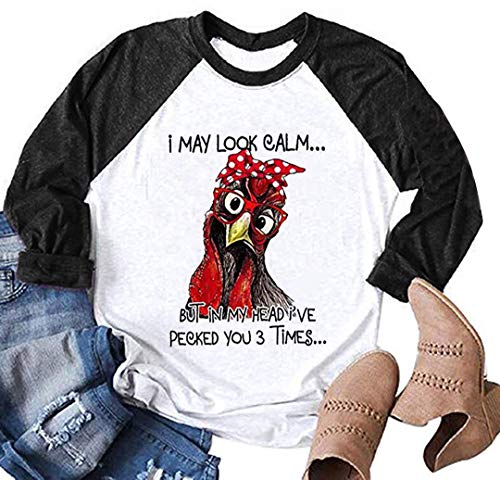 I May Look Calm But in My Head I've Pecked You 3 Times T-Shirt für Damen - Schwarz - XX-Large von LANMERTREE