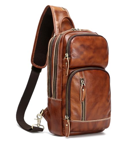 LANNSYNE Umhängetasche aus Vollnarbenleder für Herren, Crossbody-Brusttasche, Tagesrucksack, passend für 10,5 Zoll iPad, Orange für iPad 10,5 Zoll (26,7 cm), middle von LANNSYNE