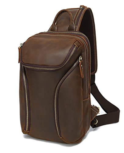 LANNSYNE Vintage Echtleder Herren Tasche Sling Rucksack Brusttasche Umhängetasche Schultertasche für 12.9" iPad von LANNSYNE