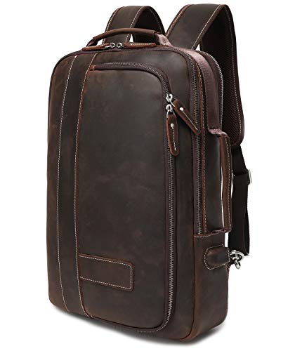 Lannsyne Herren Echtleder Erweiterbar 15.6 Laptop Rucksack Tragetasche Schulter Reisetasche von LANNSYNE