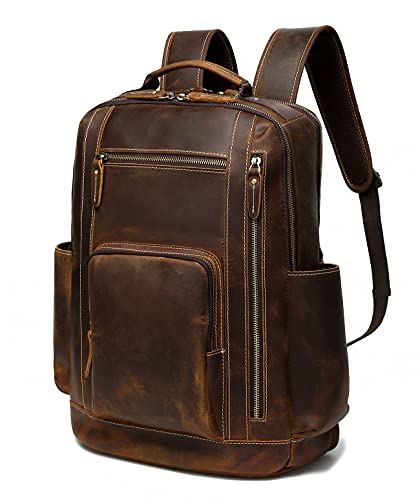 LANNSYNE Herren Vintage Vollnarben Echtleder Rucksack für 16" Laptop Reisen Wandern Camping Tagesrucksack von LANNSYNE