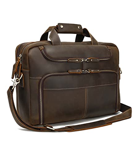 LANNSYNE Vintage Herren Echtleder Aktentaschen 17 Zoll Laptoptasche Schulter-Messenger Businesstasche von LANNSYNE