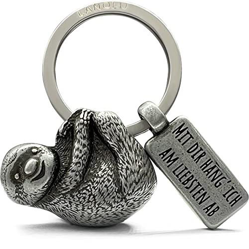 LANOLU Faultier Schlüsselanhänger Tiere Metall mit Gravur Glücksbringer, Sloth Keychain, Kawaii Tier Schlüsselanhänger Beste Freundin mit 3D Figur Faultier Anhänger, Faultier Geschenkideen von LANOLU
