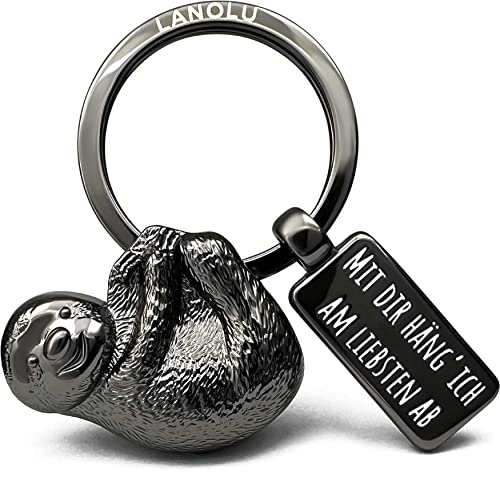LANOLU Faultier Schlüsselanhänger Tiere Metall mit Gravur Glücksbringer, Sloth Keychain, Kawaii Tier Schlüsselanhänger beste Freundin mit 3D Figur Faultier Anhänger, Faultier Geschenkideen von LANOLU