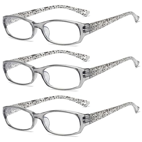 Lanomi 3 Paar Kleine Lesebrille Blaulichtfilter Damen Herren Farbblock Blumen Muster Rechteckig Lesehilfe Leichte Federscharnier Sehhilfe Brille mit Stärke Grau ohne blaulichtfilter 2.0 von Lanomi