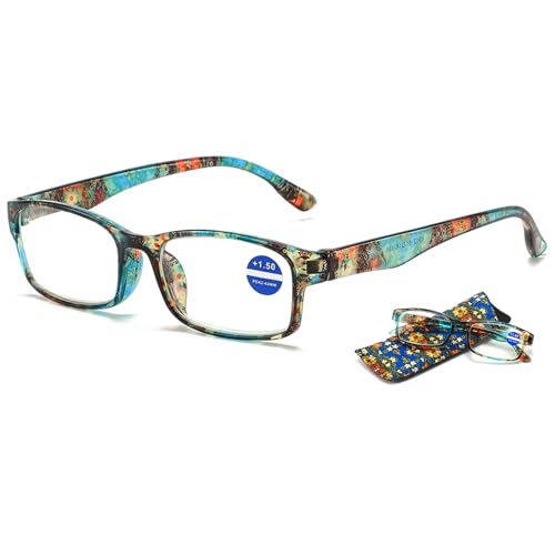 Lanomi Blaulichtfilter Lesebrille Blumenmuster Rechteckig Damen Klassische Kunststoff Rahmen Lesehilfe Sehhilfe Anti Blaulicht Brillen Blau 2.5 von Lanomi