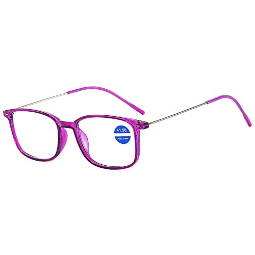 LANOMI Blaulichtfilter Lesebrille Damen Herren UV400 Schutz Sehhilfe Lesehilfe Kunststoff Rahmen Computerbrille Metall Bügeln Anti Blaulicht Brille Lila 3.0 von LANOMI