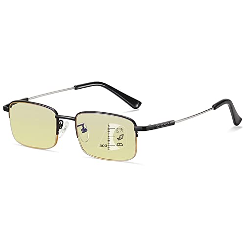 LANOMI Computer Lesebrille Blaulichtfilter Damen Herren Metall Halbrahmen Rechteckig Multifokal Gleitsichtbrille Lesehilfe UV Schutz Gelb Getönt Computerbrille Schwarz 2.5 von LANOMI